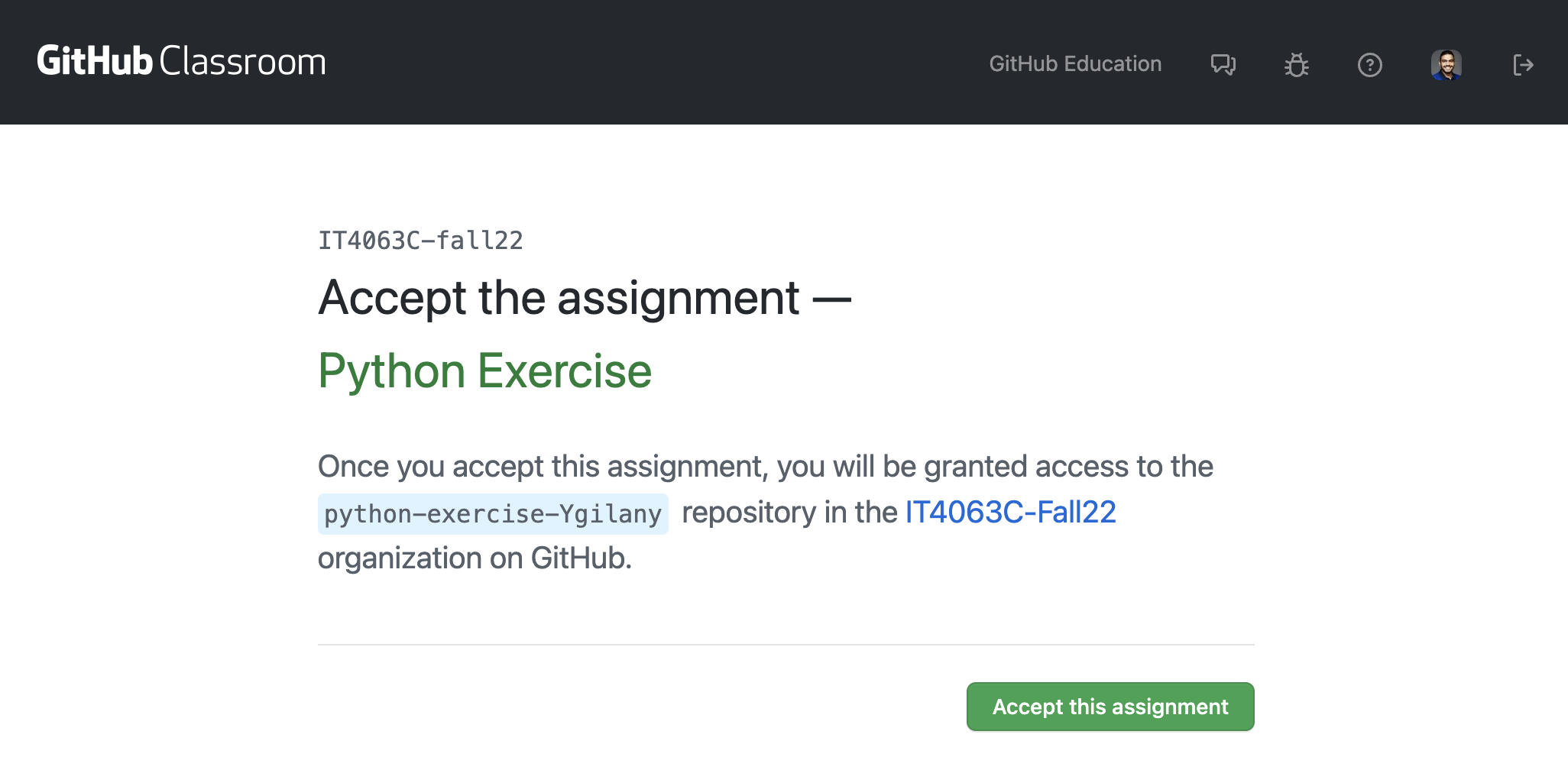 Accept the assignment on GitHub Classroom