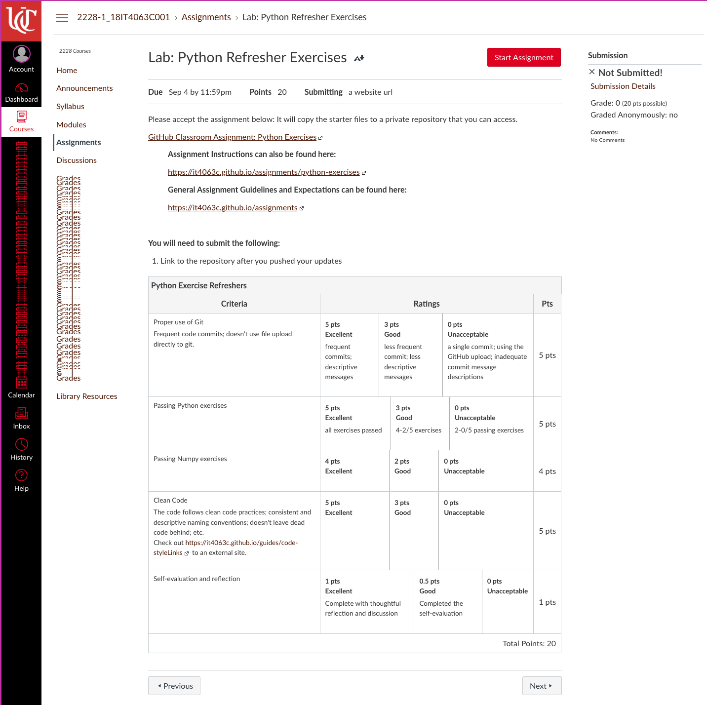 Assignment Rubric before submission